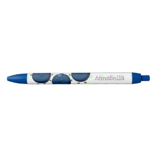 Caneta Preta Figura de desenho animado roxo de mirtilos felizes