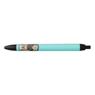 Caneta Preta Filhote de cachorro bonito do Pug que veste fones