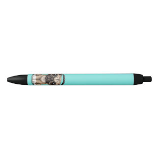 Caneta Preta Filhote de cachorro bonito do Pug que veste fones