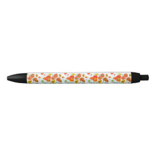 Caneta Preta Fita Flor de Aquarela Laranja Vermelha Papoula