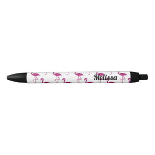 Caneta Preta Flamingo brilhante Rosa brilho brilha Personalize