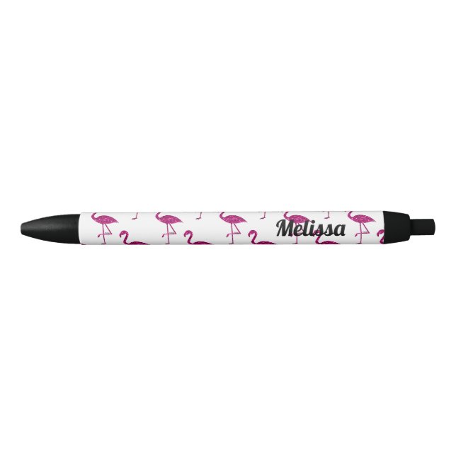 Caneta Preta Flamingo brilhante Rosa brilho brilha Personalize (Frente)