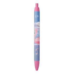 Caneta Preta Flamingo, Ilha Tropical Personalizada