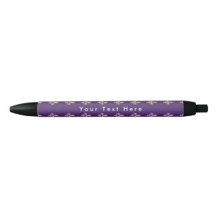 Caneta Preta Fleur de Lis Pattern, Francês, Real, Creme, Roxo