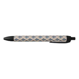 Caneta Preta Fleur de Lis Pattern, Royal French Blue em Creme