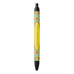 Caneta Preta Flor de mandioca amarela e laranja