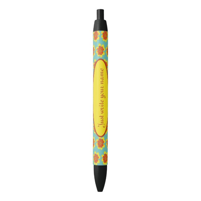 Caneta Preta Flor de mandioca amarela e laranja (Frente Vertical)