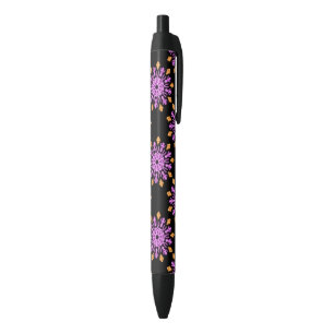 Caneta Preta Flor de néon rosa e laranja