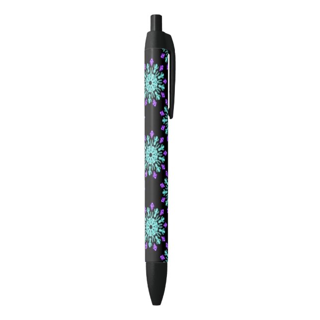 Caneta Preta Flor de néon roxa e turquesa (parte de inferior (Vertical))