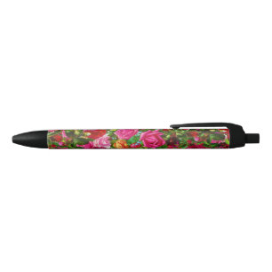 Caneta Preta Flor de Rosa Floral Elegage