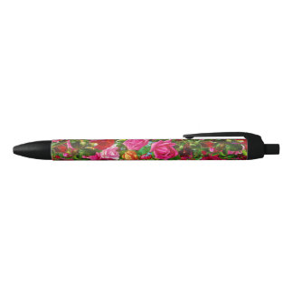 Caneta Preta Flor de Rosa Floral Elegage