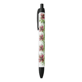 CANETA PRETA FLOR DE TREVO ROXO