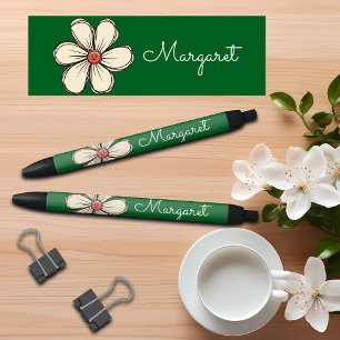 Caneta Preta Flor Doodle Doce Colorida Nome Personalizado