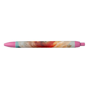 Caneta Preta Flor Laranja Delicada