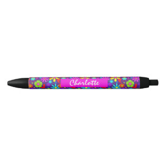 Caneta Preta Flor Personalizado Floral Personalizado