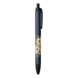 Caneta Preta Flor silvestre, fundo azul floral