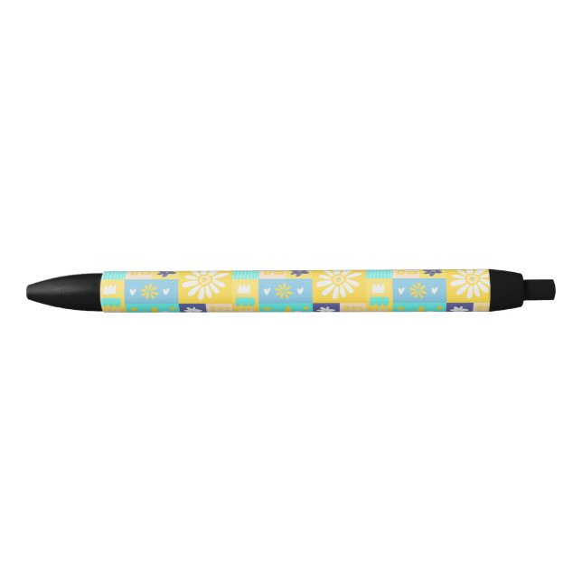 Caneta Preta  Flor Simples e Elegante em Bloco Amarelo (Frente)