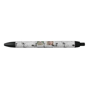 Caneta Preta Florais Pretos e Brancos Personalizados de 2 Image