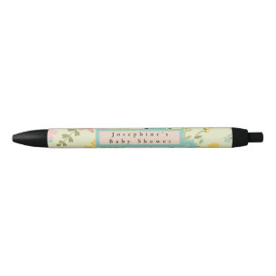 Caneta Preta Florais Verdes Cor-de-Rosa Personalizados