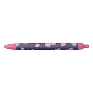 Caneta Preta Florais vintage roxo escuro