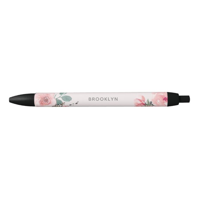 Caneta Preta Floral de Aquarela Rosa Bege (Frente)