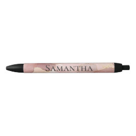 Caneta Preta Floral Dourado Rosa-Blush Romântico