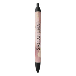 Caneta Preta Floral Dourado Rosa-Blush Romântico