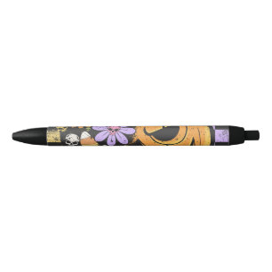 Caneta Preta Floral Fall Pumpkin Halloween