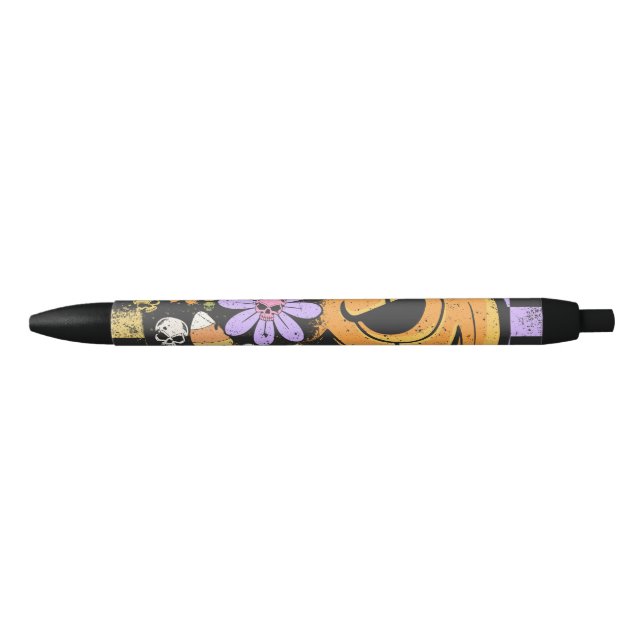 Caneta Preta Floral Fall Pumpkin Halloween (Frente)