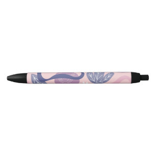 Caneta Preta Floral roxo minimalista