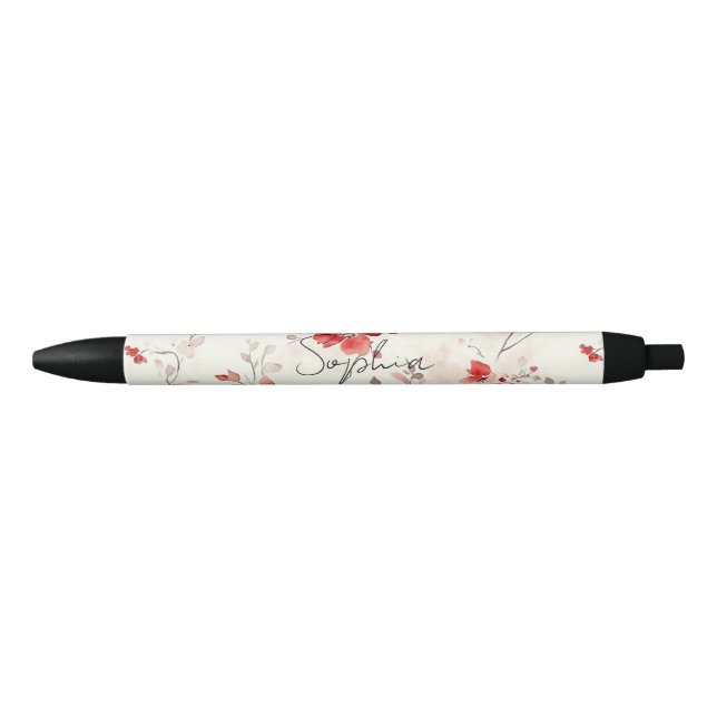 Caneta Preta Floral Vermelho Creme   (Frente)