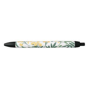 Caneta Preta Flores amarelas e folhas minimalistas