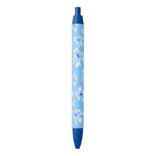 Caneta Preta Flores Bonito de Pastel, Azul e Branco