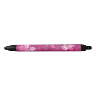 Caneta Preta flores cor de rosa