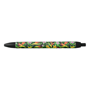 Caneta Preta Flores De Aquarela E Padrão Floral De Fruta- 23768