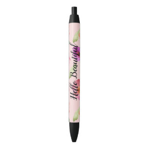 Caneta Preta Flores De Aquarela Rosa-Blush Girly