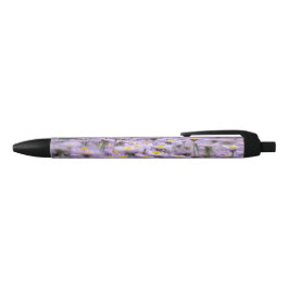 Caneta Preta Flores de Aster Roxo