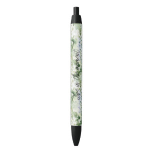 Caneta Preta Flores de Delphinium Brancas Lavanda