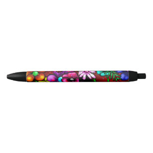 Caneta Preta Flores de Estilo de grafite e Vermelho Puro Rosa L