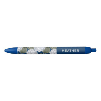 Caneta Preta Flores de Hortênsia Azul Naval Nome Personalizado