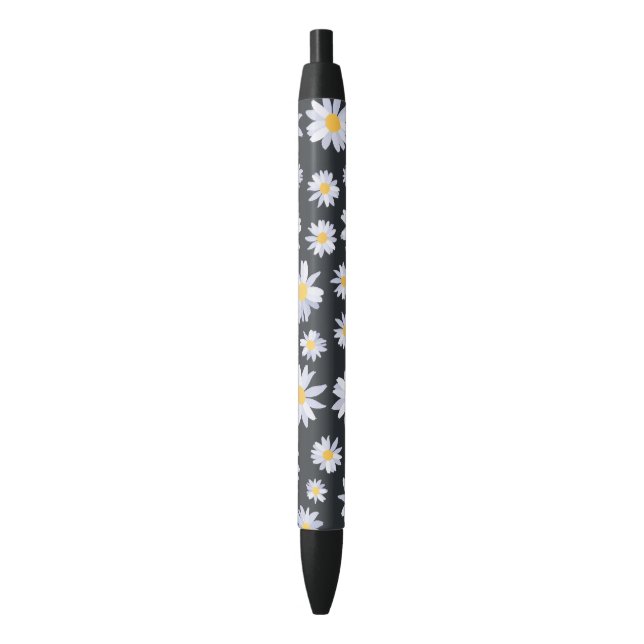 Caneta Preta Flores de Margarida Branca Clássicas Botânica (Frente Vertical)