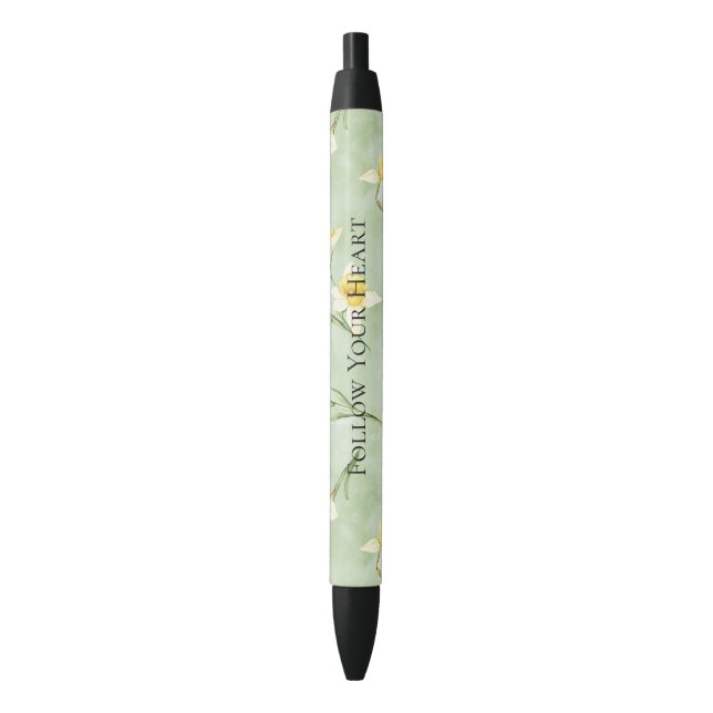 Caneta Preta Flores de Narciso Amarelo Verde Menta (Frente Vertical)