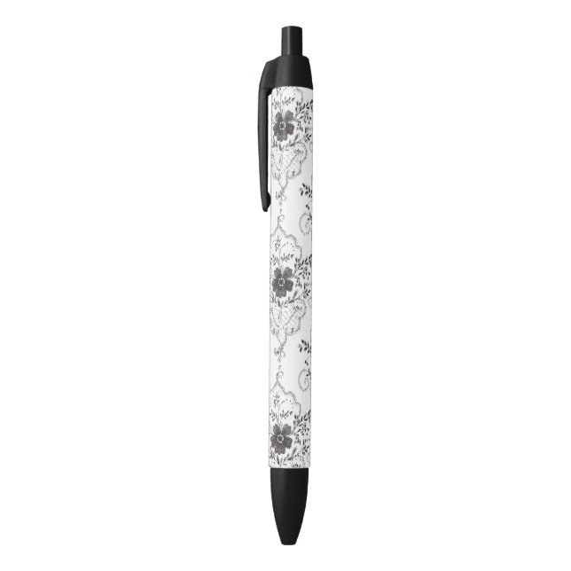 Caneta Preta Flores de renda falsa preto e branco (Topo (Vertical))