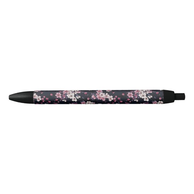Caneta Preta Flores de Sakura Rosa Negra, Design de padrão, (Frente)