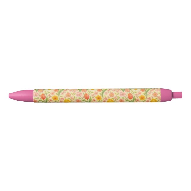 Caneta Preta Flores fofas com padrão de Páscoa/primavera (Frente)