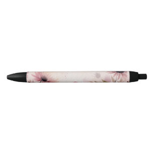 Caneta Preta Flores Modernas Simples em Aquarela Cute