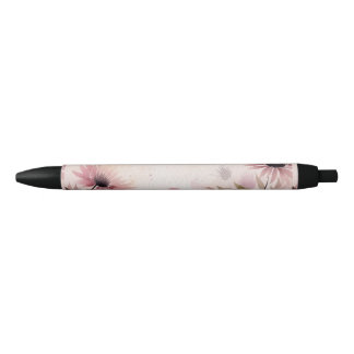 Caneta Preta Flores Modernas Simples em Aquarela Cute