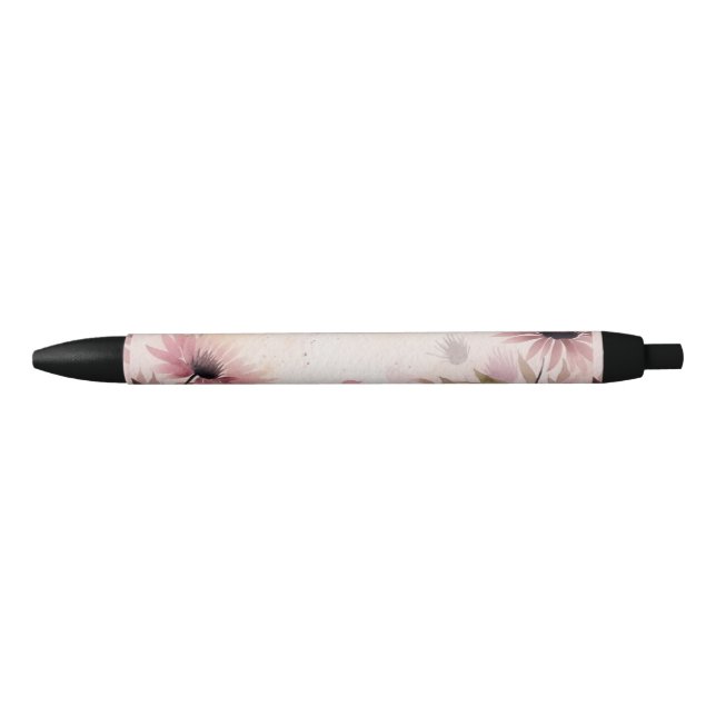 Caneta Preta Flores Modernas Simples em Aquarela Cute (Frente)