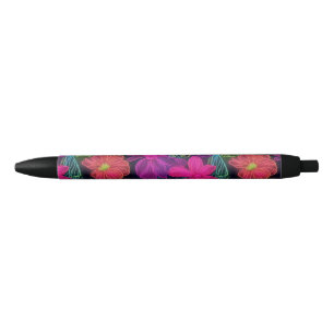 Caneta Preta Flores neon botânicas