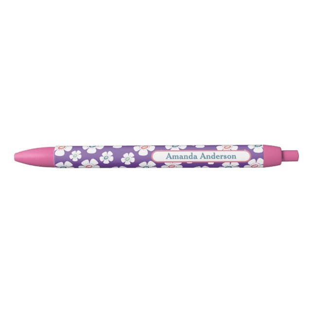 Caneta Preta Flores Pretty Daisy Personalizadas (Frente)